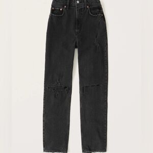 Abercrombie & Fitch 90s Straight Ultra High Rise Jeans in “Black Destroy,” 32 S